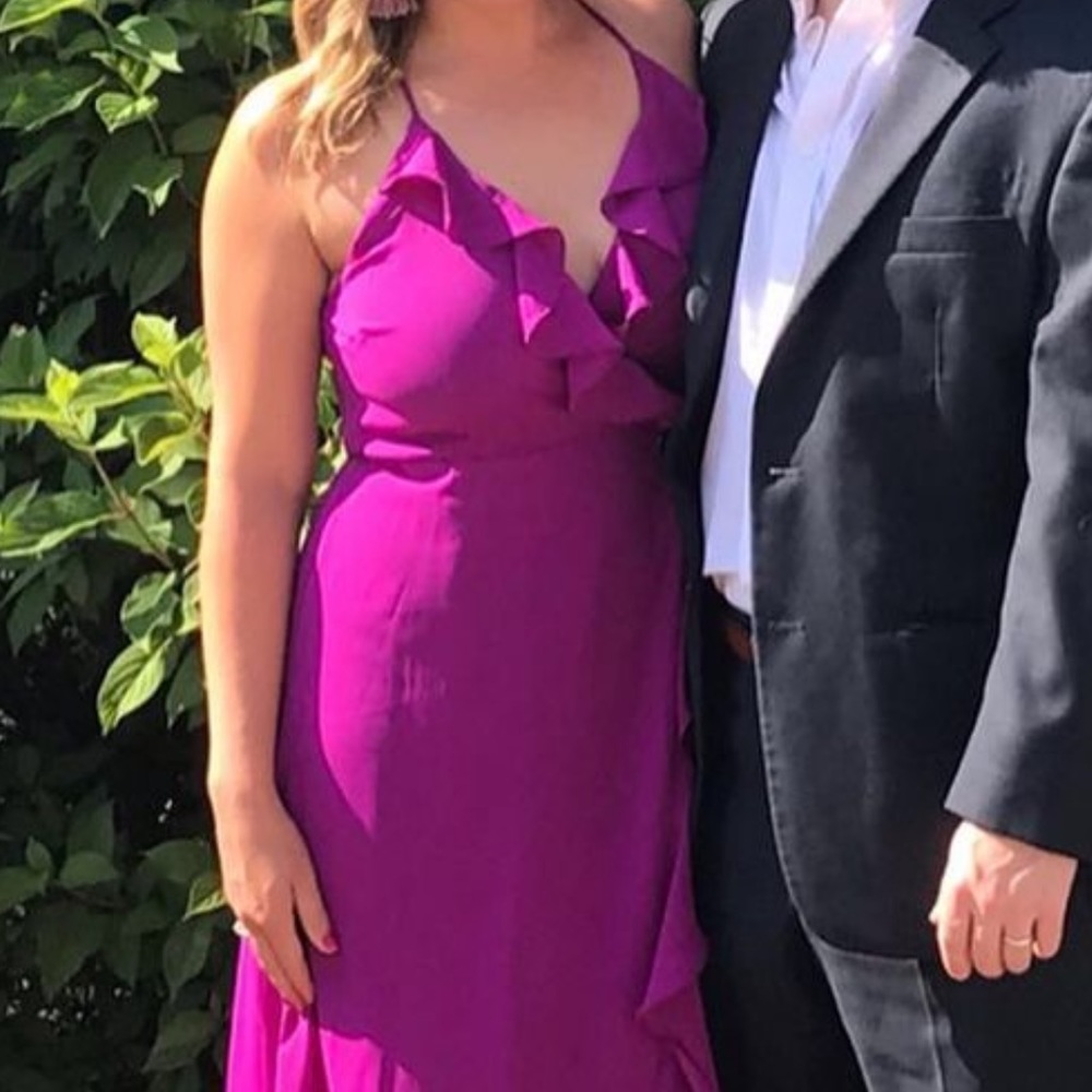 V neck, wrap dress, purple ish-pink, maxi dress